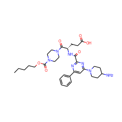 CCCCCOC(=O)N1CCN(C(=O)[C@H](CCC(=O)O)NC(=O)c2nc(-c3ccccc3)cc(N3CCC(N)CC3)n2)CC1 ZINC000049694893