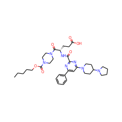 CCCCCOC(=O)N1CCN(C(=O)[C@H](CCC(=O)O)NC(=O)c2nc(-c3ccccc3)cc(N3CCC(N4CCCC4)CC3)n2)CC1 ZINC000049678388