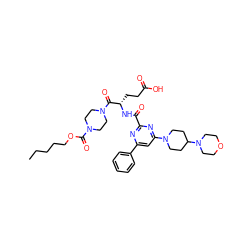 CCCCCOC(=O)N1CCN(C(=O)[C@H](CCC(=O)O)NC(=O)c2nc(-c3ccccc3)cc(N3CCC(N4CCOCC4)CC3)n2)CC1 ZINC000049678121