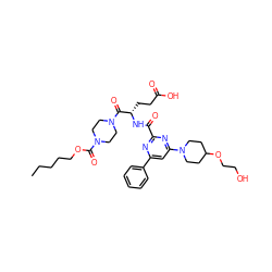 CCCCCOC(=O)N1CCN(C(=O)[C@H](CCC(=O)O)NC(=O)c2nc(-c3ccccc3)cc(N3CCC(OCCO)CC3)n2)CC1 ZINC000049678059