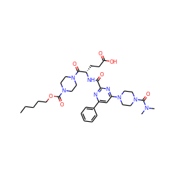 CCCCCOC(=O)N1CCN(C(=O)[C@H](CCC(=O)O)NC(=O)c2nc(-c3ccccc3)cc(N3CCN(C(=O)N(C)C)CC3)n2)CC1 ZINC000049694421