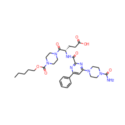 CCCCCOC(=O)N1CCN(C(=O)[C@H](CCC(=O)O)NC(=O)c2nc(-c3ccccc3)cc(N3CCN(C(N)=O)CC3)n2)CC1 ZINC000049679482