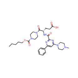 CCCCCOC(=O)N1CCN(C(=O)[C@H](CCC(=O)O)NC(=O)c2nc(-c3ccccc3)cc(N3CCN(C)CC3)n2)CC1 ZINC000049679699