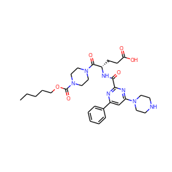 CCCCCOC(=O)N1CCN(C(=O)[C@H](CCC(=O)O)NC(=O)c2nc(-c3ccccc3)cc(N3CCNCC3)n2)CC1 ZINC000049679478