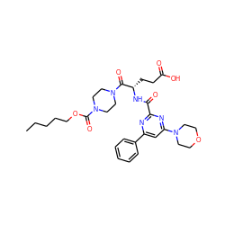 CCCCCOC(=O)N1CCN(C(=O)[C@H](CCC(=O)O)NC(=O)c2nc(-c3ccccc3)cc(N3CCOCC3)n2)CC1 ZINC000049678354