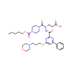 CCCCCOC(=O)N1CCN(C(=O)[C@H](CCC(=O)O)NC(=O)c2nc(OCCCN3CCOCC3)cc(-c3ccccc3)n2)CC1 ZINC000049680080