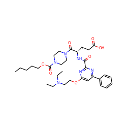 CCCCCOC(=O)N1CCN(C(=O)[C@H](CCC(=O)O)NC(=O)c2nc(OCCN(CC)CC)cc(-c3ccccc3)n2)CC1 ZINC000049694572