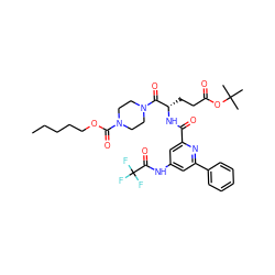 CCCCCOC(=O)N1CCN(C(=O)[C@H](CCC(=O)OC(C)(C)C)NC(=O)c2cc(NC(=O)C(F)(F)F)cc(-c3ccccc3)n2)CC1 ZINC000049709610