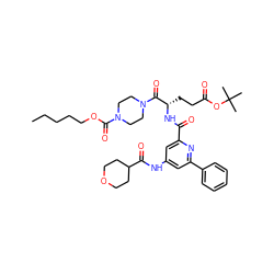 CCCCCOC(=O)N1CCN(C(=O)[C@H](CCC(=O)OC(C)(C)C)NC(=O)c2cc(NC(=O)C3CCOCC3)cc(-c3ccccc3)n2)CC1 ZINC000049757380