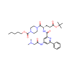 CCCCCOC(=O)N1CCN(C(=O)[C@H](CCC(=O)OC(C)(C)C)NC(=O)c2cc(NC(=O)CN(C)C)cc(-c3ccccc3)n2)CC1 ZINC000049710681