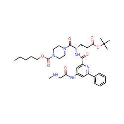 CCCCCOC(=O)N1CCN(C(=O)[C@H](CCC(=O)OC(C)(C)C)NC(=O)c2cc(NC(=O)CNC)cc(-c3ccccc3)n2)CC1 ZINC000049757381