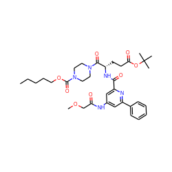 CCCCCOC(=O)N1CCN(C(=O)[C@H](CCC(=O)OC(C)(C)C)NC(=O)c2cc(NC(=O)COC)cc(-c3ccccc3)n2)CC1 ZINC000049756239