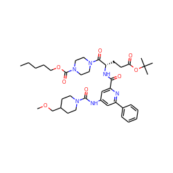 CCCCCOC(=O)N1CCN(C(=O)[C@H](CCC(=O)OC(C)(C)C)NC(=O)c2cc(NC(=O)N3CCC(COC)CC3)cc(-c3ccccc3)n2)CC1 ZINC000049756262