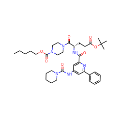 CCCCCOC(=O)N1CCN(C(=O)[C@H](CCC(=O)OC(C)(C)C)NC(=O)c2cc(NC(=O)N3CCCCC3)cc(-c3ccccc3)n2)CC1 ZINC000049722626