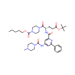 CCCCCOC(=O)N1CCN(C(=O)[C@H](CCC(=O)OC(C)(C)C)NC(=O)c2cc(NC(=O)N3CCN(C)CC3)cc(-c3ccccc3)n2)CC1 ZINC000049709345