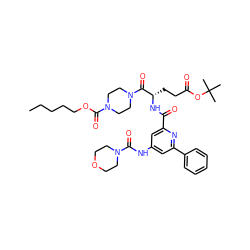 CCCCCOC(=O)N1CCN(C(=O)[C@H](CCC(=O)OC(C)(C)C)NC(=O)c2cc(NC(=O)N3CCOCC3)cc(-c3ccccc3)n2)CC1 ZINC000049722560