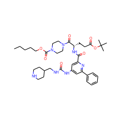 CCCCCOC(=O)N1CCN(C(=O)[C@H](CCC(=O)OC(C)(C)C)NC(=O)c2cc(NC(=O)NCC3CCNCC3)cc(-c3ccccc3)n2)CC1 ZINC000049756357