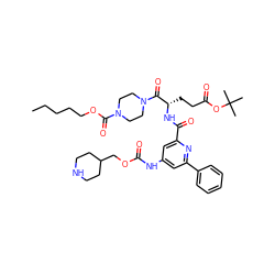 CCCCCOC(=O)N1CCN(C(=O)[C@H](CCC(=O)OC(C)(C)C)NC(=O)c2cc(NC(=O)OCC3CCNCC3)cc(-c3ccccc3)n2)CC1 ZINC000049756265