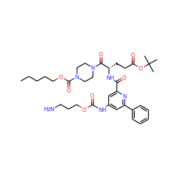 CCCCCOC(=O)N1CCN(C(=O)[C@H](CCC(=O)OC(C)(C)C)NC(=O)c2cc(NC(=O)OCCCN)cc(-c3ccccc3)n2)CC1 ZINC000049711213