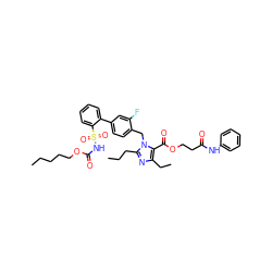 CCCCCOC(=O)NS(=O)(=O)c1ccccc1-c1ccc(Cn2c(CCC)nc(CC)c2C(=O)OCCC(=O)Nc2ccccc2)c(F)c1 ZINC000026292965