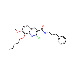 CCCCCOc1c(OC)ccc2cc(C(=O)NCCCc3ccccc3)c(Cl)nc12 ZINC000045338492