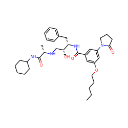 CCCCCOc1cc(C(=O)N[C@@H](Cc2ccccc2)[C@H](O)CN[C@@H](C)C(=O)NC2CCCCC2)cc(N2CCCC2=O)c1 ZINC000029128349