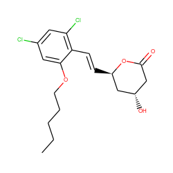 CCCCCOc1cc(Cl)cc(Cl)c1/C=C/[C@@H]1C[C@@H](O)CC(=O)O1 ZINC000029409416