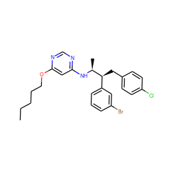 CCCCCOc1cc(N[C@@H](C)[C@@H](Cc2ccc(Cl)cc2)c2cccc(Br)c2)ncn1 ZINC000043066259
