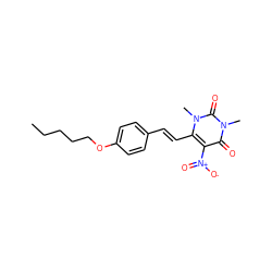 CCCCCOc1ccc(/C=C/c2c([N+](=O)[O-])c(=O)n(C)c(=O)n2C)cc1 ZINC000012731109