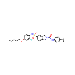 CCCCCOc1ccc(NS(=O)(=O)c2ccc3c(c2)CN(C(=O)Nc2ccc(C(C)(C)C)cc2)C3)c(F)c1 ZINC000261104081