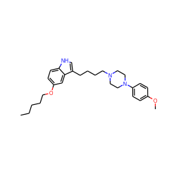 CCCCCOc1ccc2[nH]cc(CCCCN3CCN(c4ccc(OC)cc4)CC3)c2c1 ZINC000013582416