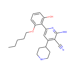 CCCCCOc1cccc(O)c1-c1cc(C2CCNCC2)c(C#N)c(N)n1 ZINC000028364753