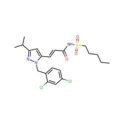 CCCCCS(=O)(=O)NC(=O)/C=C/c1cc(C(C)C)nn1Cc1ccc(Cl)cc1Cl ZINC000082158298