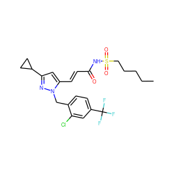 CCCCCS(=O)(=O)NC(=O)/C=C/c1cc(C2CC2)nn1Cc1ccc(C(F)(F)F)cc1Cl ZINC000073219210