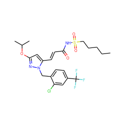 CCCCCS(=O)(=O)NC(=O)/C=C/c1cc(OC(C)C)nn1Cc1ccc(C(F)(F)F)cc1Cl ZINC000082158163