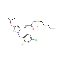 CCCCCS(=O)(=O)NC(=O)/C=C/c1cc(OC(C)C)nn1Cc1ccc(Cl)cc1Cl ZINC000073225067