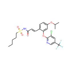 CCCCCS(=O)(=O)NC(=O)/C=C/c1ccc(OC(C)C)cc1Oc1ncc(C(F)(F)F)cc1Cl ZINC000084603481