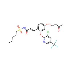 CCCCCS(=O)(=O)NC(=O)/C=C/c1ccc(OCCC(C)=O)cc1Oc1ncc(C(F)(F)F)cc1Cl ZINC000084617501