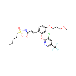 CCCCCS(=O)(=O)NC(=O)/C=C/c1ccc(OCCCOC)cc1Oc1ncc(C(F)(F)F)cc1Cl ZINC000084617015