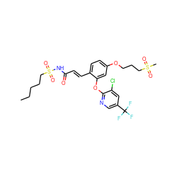 CCCCCS(=O)(=O)NC(=O)/C=C/c1ccc(OCCCS(C)(=O)=O)cc1Oc1ncc(C(F)(F)F)cc1Cl ZINC000084616511