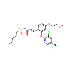 CCCCCS(=O)(=O)NC(=O)/C=C/c1ccc(OCCOC)cc1Oc1ncc(C(F)(F)F)cc1Cl ZINC000059581817