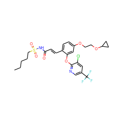 CCCCCS(=O)(=O)NC(=O)/C=C/c1ccc(OCCOC2CC2)cc1Oc1ncc(C(F)(F)F)cc1Cl ZINC000084603484