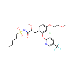 CCCCCS(=O)(=O)NC(=O)[C@@H](Cc1ccc(OCCOC)cc1Oc1ncc(C(F)(F)F)cc1Cl)OC ZINC000084597067