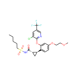 CCCCCS(=O)(=O)NC(=O)[C@H]1C[C@@H]1c1ccc(OCCOC)cc1Oc1ncc(C(F)(F)F)cc1Cl ZINC000043204035