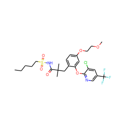 CCCCCS(=O)(=O)NC(=O)C(C)(C)Cc1ccc(OCCOC)cc1Oc1ncc(C(F)(F)F)cc1Cl ZINC000084632404