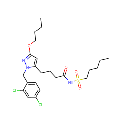 CCCCCS(=O)(=O)NC(=O)CCCc1cc(OCCCC)nn1Cc1ccc(Cl)cc1Cl ZINC000073225065