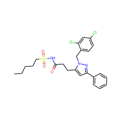 CCCCCS(=O)(=O)NC(=O)CCc1cc(-c2ccccc2)nn1Cc1ccc(Cl)cc1Cl ZINC000082154355