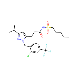 CCCCCS(=O)(=O)NC(=O)CCc1cc(C(C)C)nn1Cc1ccc(C(F)(F)F)cc1Cl ZINC000082154350