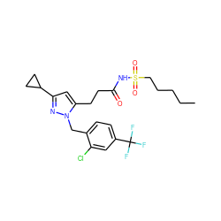 CCCCCS(=O)(=O)NC(=O)CCc1cc(C2CC2)nn1Cc1ccc(C(F)(F)F)cc1Cl ZINC000082154352