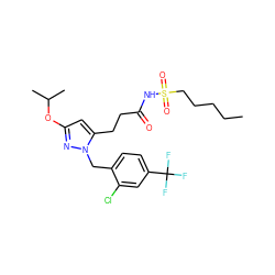 CCCCCS(=O)(=O)NC(=O)CCc1cc(OC(C)C)nn1Cc1ccc(C(F)(F)F)cc1Cl ZINC000073224594